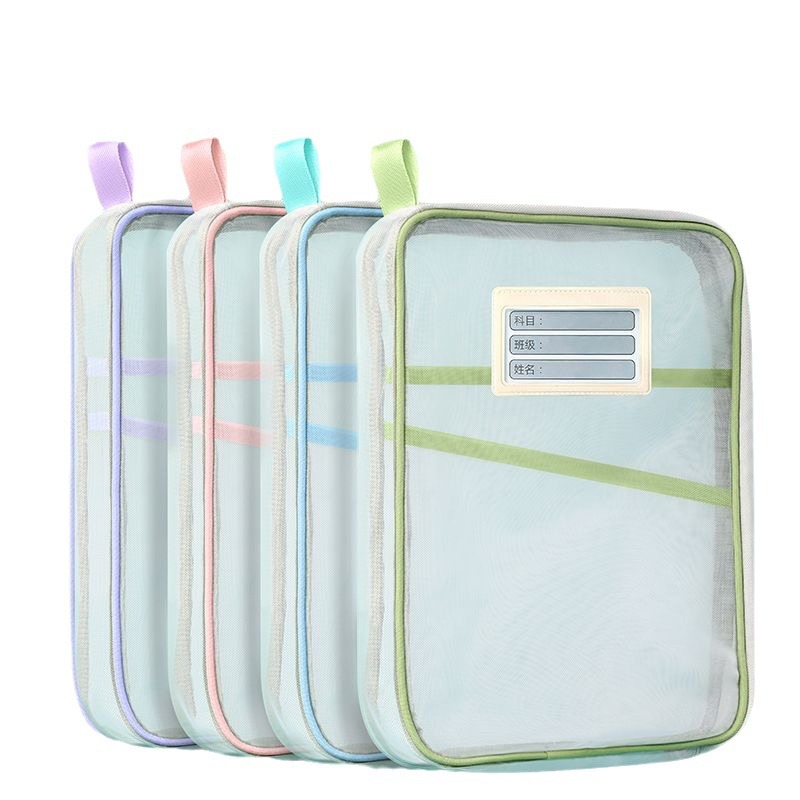 in stock direct selling mesh portable L-shaped open classified subject bag large capacity three-layer transparent bag operation storage bag