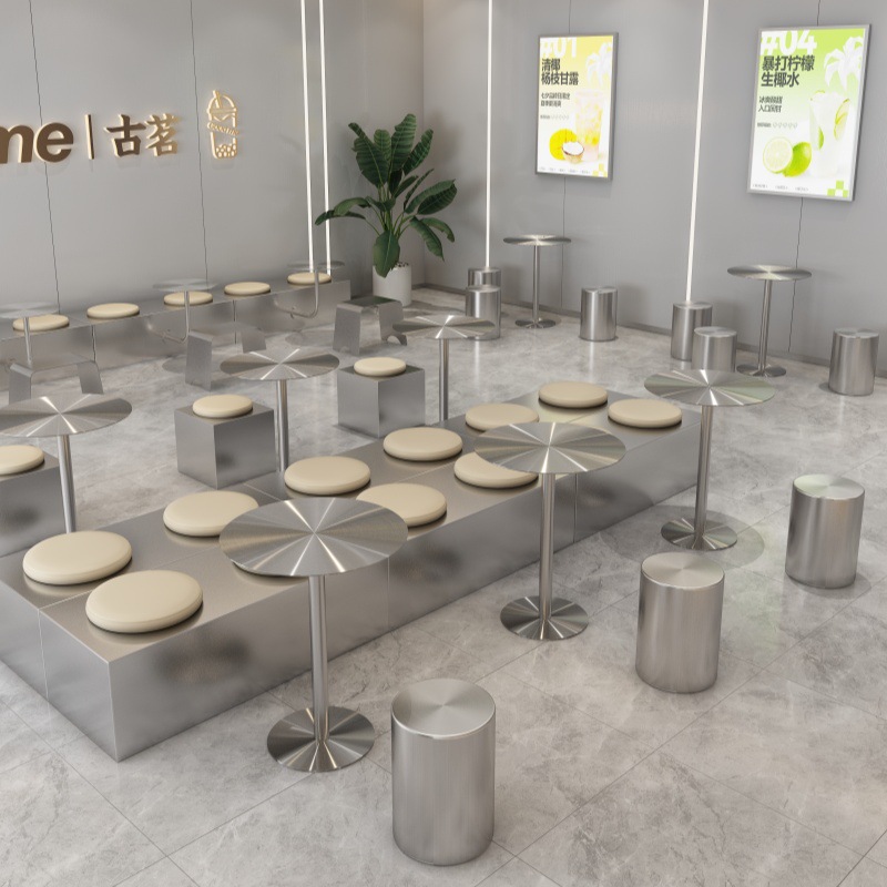 Internet Celebrous Milk Tea Shop Cafe Table Acrylic Dining Table and Chair Stainless Steel Small Round Table Square Table Industrial Style Solid Table