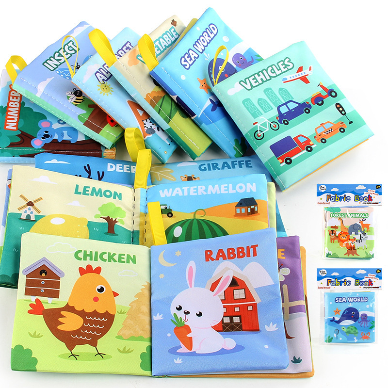 Foreign Trade Stereo Baby Cloth Book Early Education Toy 4 Pages 8 Sides Palm Book Forest Animal English Cognitive Baby Cloth Book
