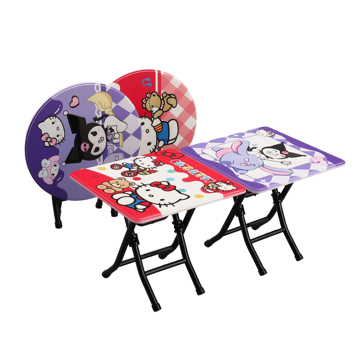 Mini Cartoon Cute Folding Table Children's Pretend Play Simulation Miniature Table and Chair Toy Food Play Dollhouse Dining Table Decoration