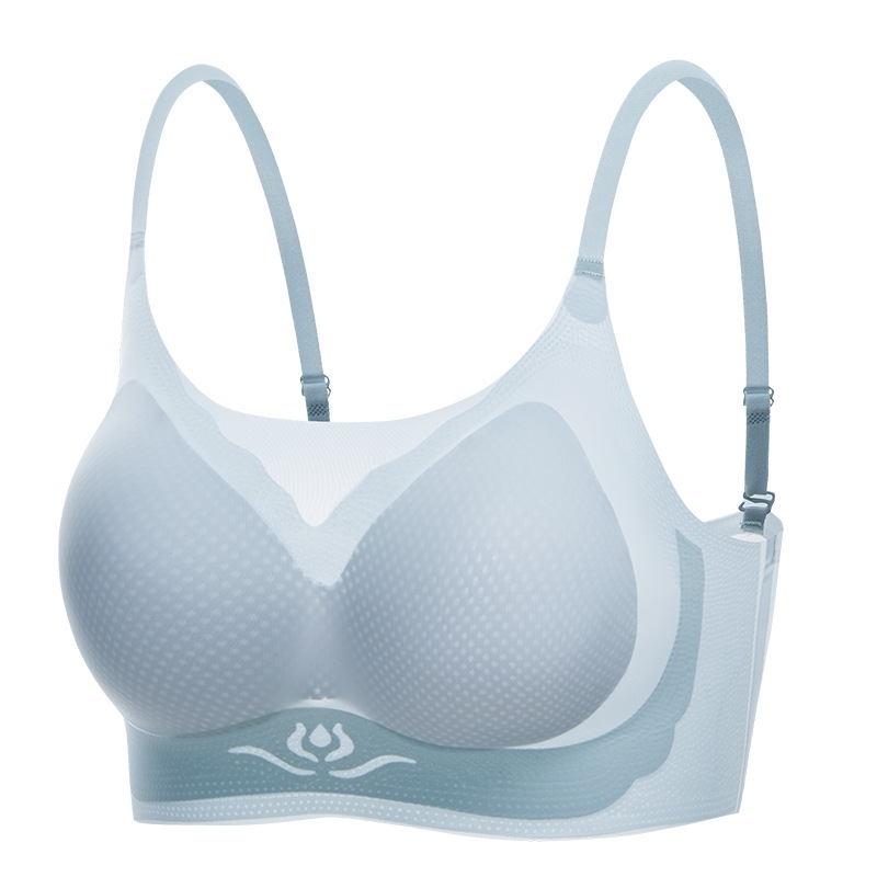 Summer Ultra-thin Ice Silk Traceless Underwear Large Chest Small Steel Ring Sexual Beauty Back Wrap Chest Soft Support Push-up Bra