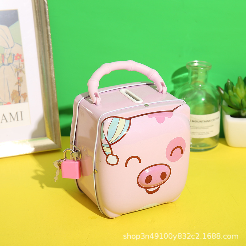 Korean style cute piggy bank creative portable tinplate piggy bank student change bank children's gift