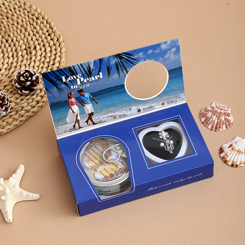 Freshwater Pearl Gift with Water Packaging Vacuum Packaging Clam Can Metal Necklace Ring Earrings Pearl Gift Box Set