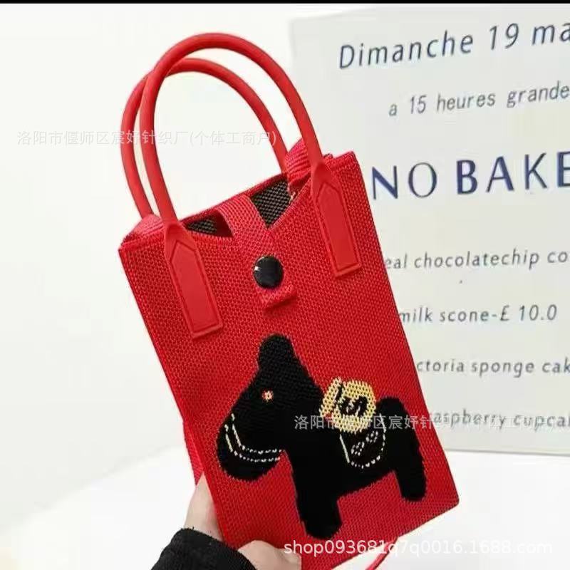 New Year's Red Festive Versatile Persimmon Knitted Bag Women's Auspicious Ruyi Handbag Women's Trendy Tote Bag Souvenir