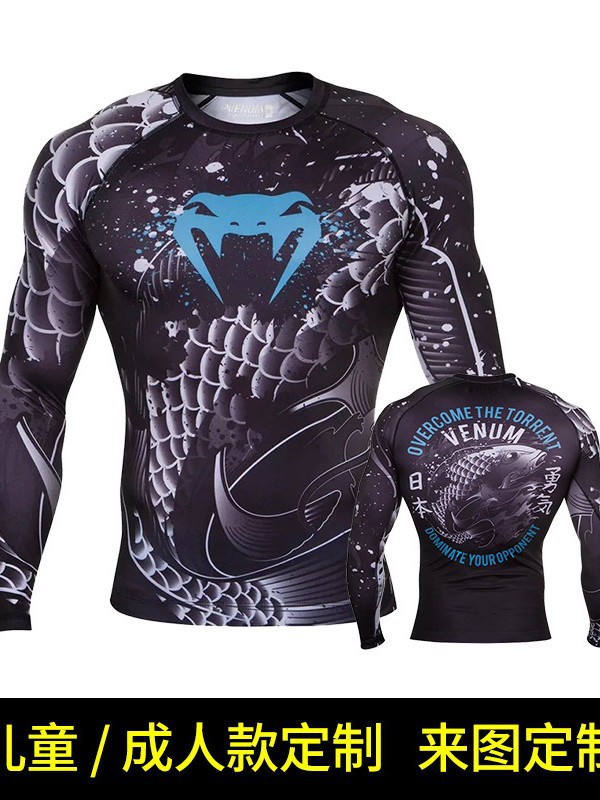 Boxing Uniform Muay Thai Tight Long-Sleeved Fitness Training Fighting Running Fighting T-Shirt Martial Arts Sportswear Venom Top