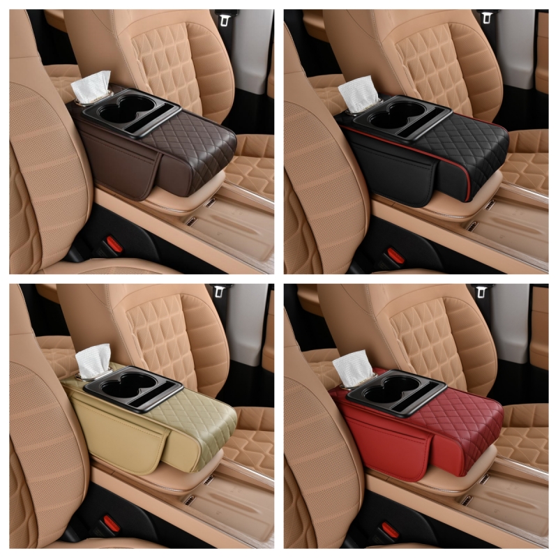 Cross-Border Car Armrest Box Booster Pad Four-In-One Car Central Armrest Box Pad Tissue Box Storage Bag Water Cup Holder