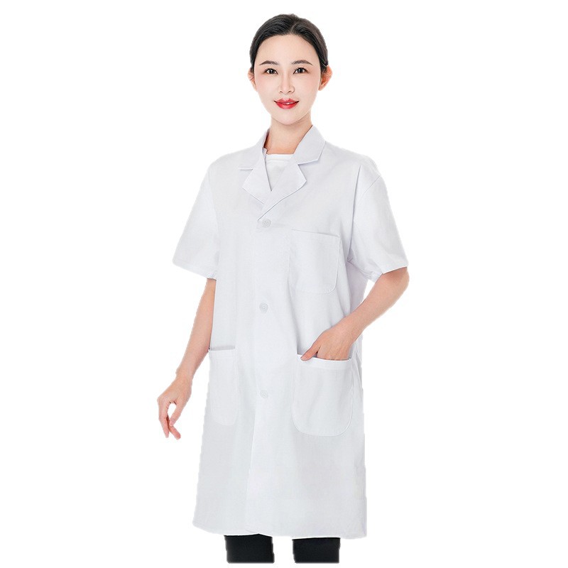 White Coat Short-Sleeved Work Clothes Summer Student Lab Coat Short-Sleeved 1 Piece [Ladies]