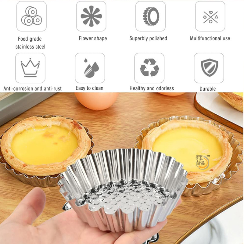 High temperature resistant repeatable corrugated stainless steel egg tart cake baking mold