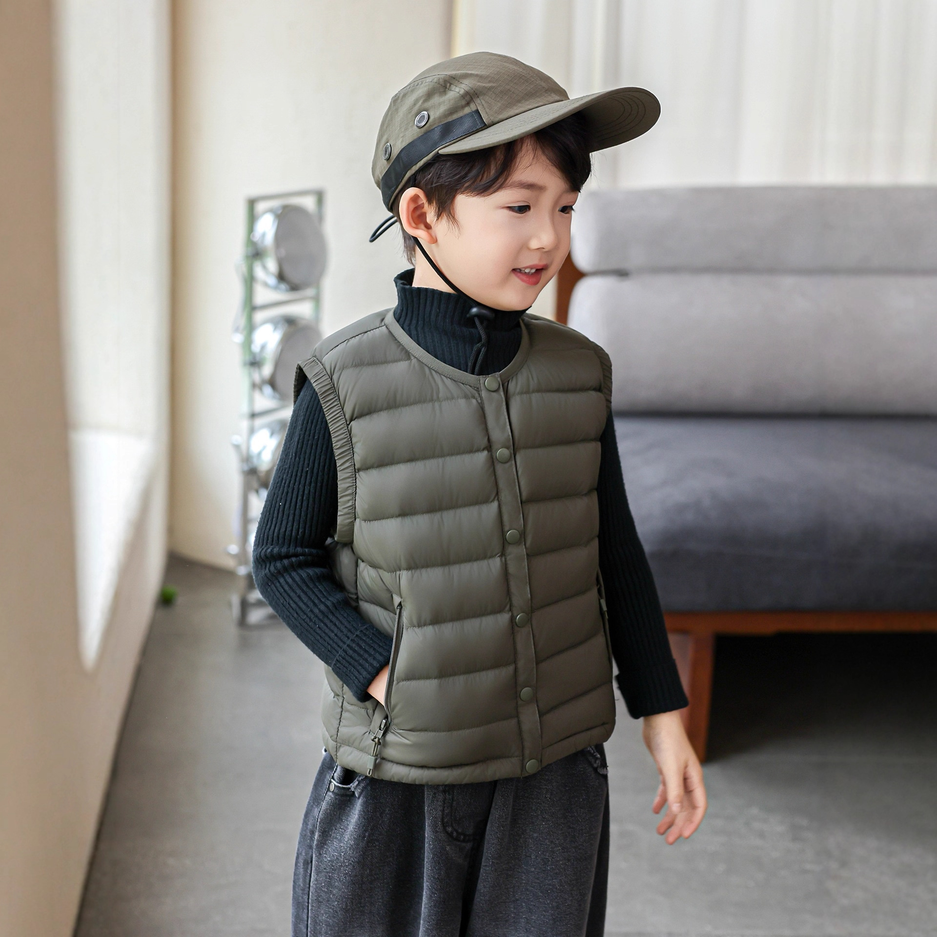 犹家秋冬儿童轻薄羽绒服马甲男女童宝宝90白鸭绒羽绒内胆背心外穿