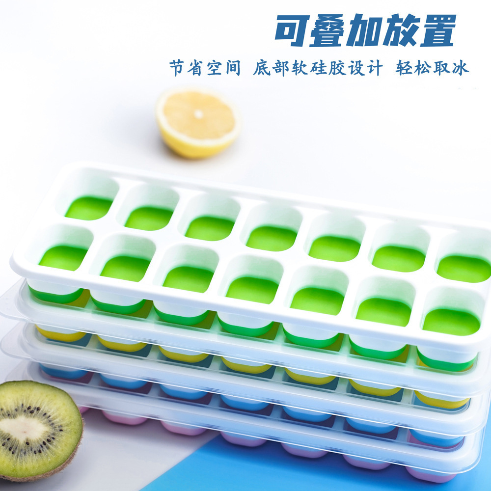 14-Grids Square Silicone Candy Color Transparent Ice Cream Soft Bottom Ice Tray Mold Ice Box Ice Cube Artifact Storage Box