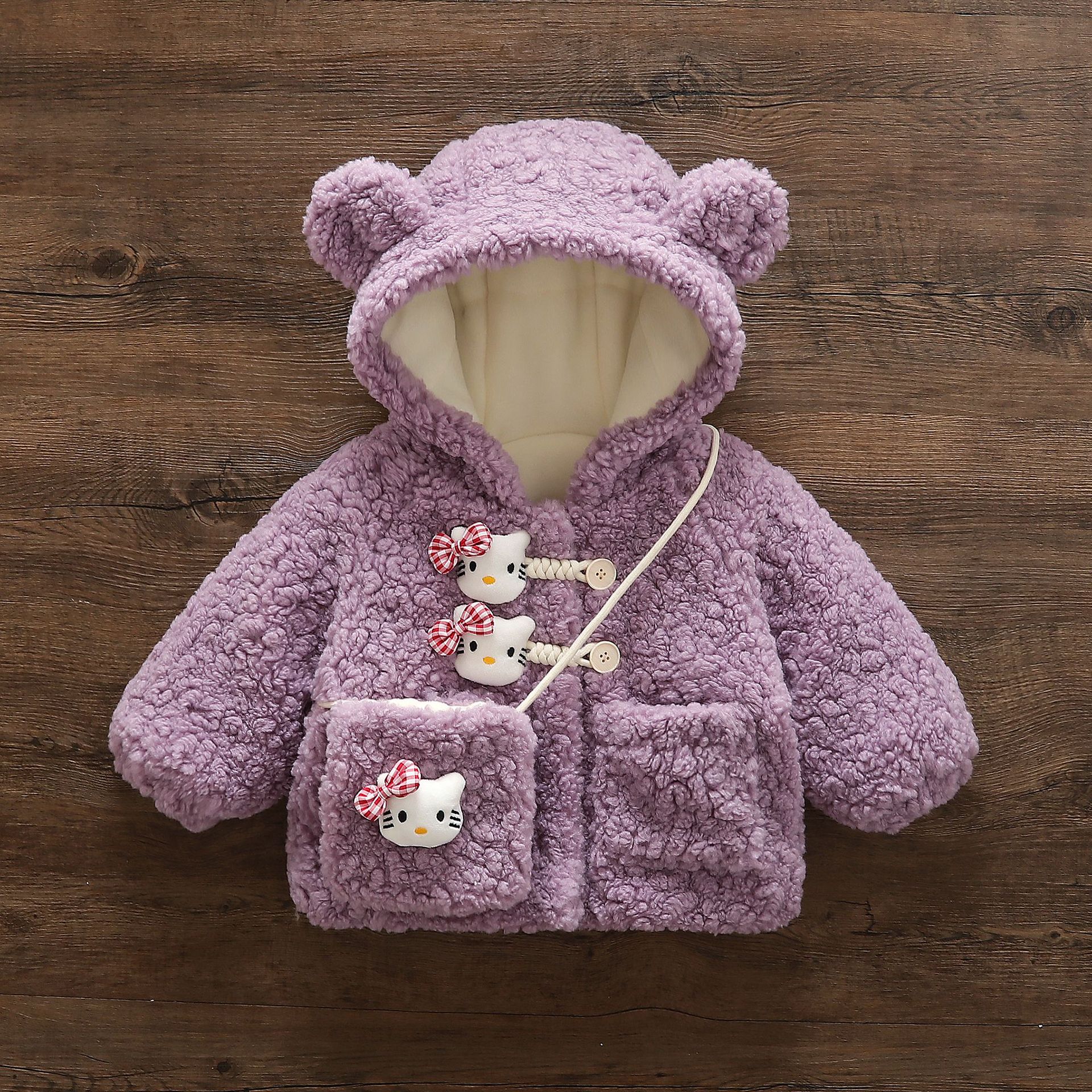 W328 Girls' Pink Fashionable Velvet Jacket Baby Winter Clothing Kidsren's Korean Style Stylish Quilted Hooded Winter Kidsren's Clothing