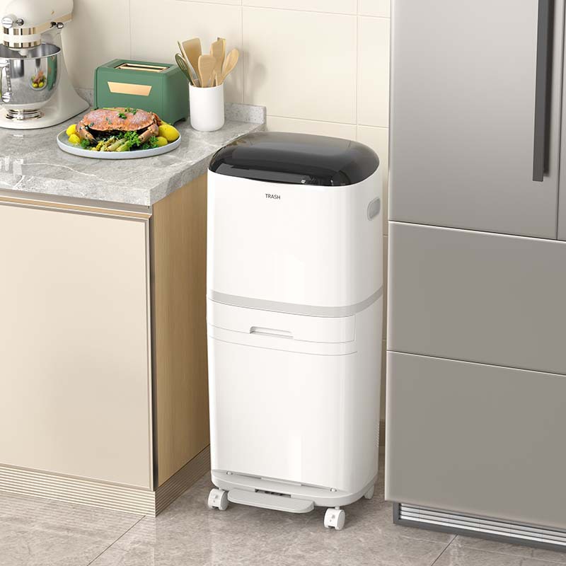 New kitchen double-layer classification trash can Press plastic removable trash can with lid household plastic bucket