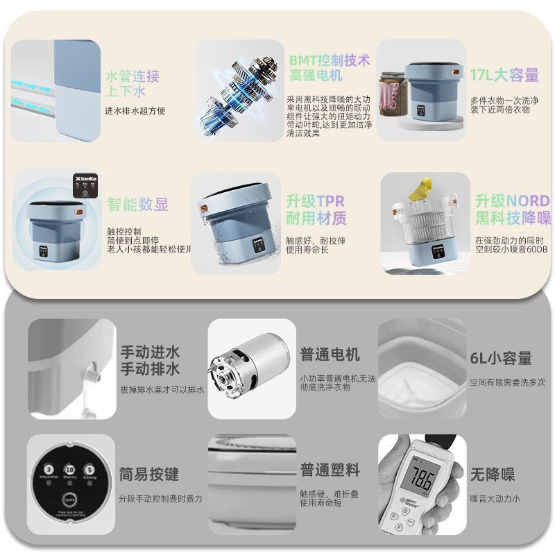 Folding Mini Washing Machine, Small Washing Machine for Socks, Underwear and Underwear, Household Washing and Stripping All-In-One Sock Washing Machine for Home Use