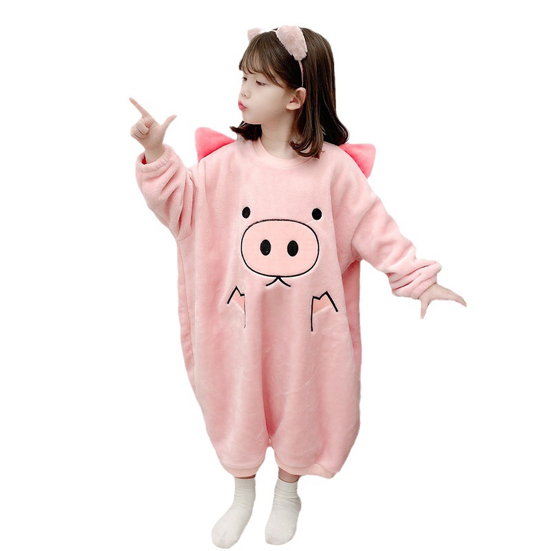 Baby flannel padded nightgown children's winter warm one-part pajamas 3.4.5.6 years old children's nightgown wholesale