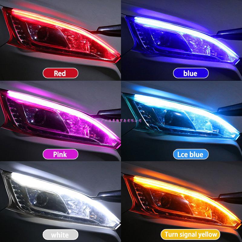 Cross-Border Car Led Ultra-Thin Daytime Running Light Two-Color Running Water Tear Eye Light Headlight Decorative Light Strip Silicone Light Guide Strip