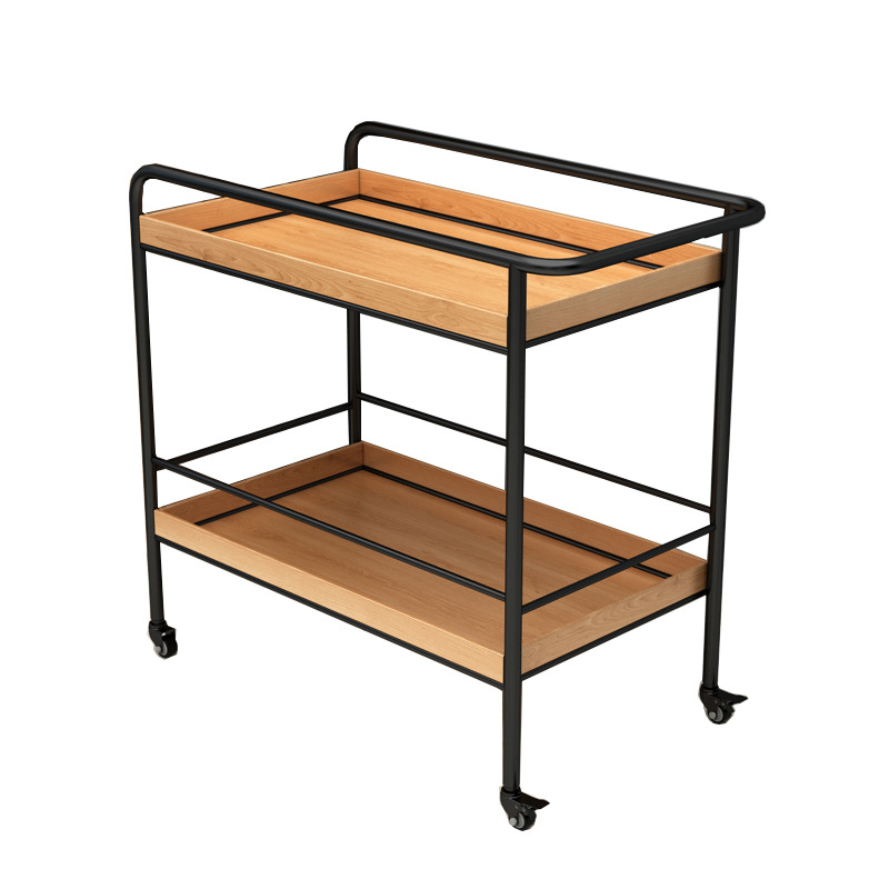 Simple Storage Trolley Modern Iron Mobile Sofa Side Table Living Room Kitchen Rack Dining Car Vintage Solid Wood