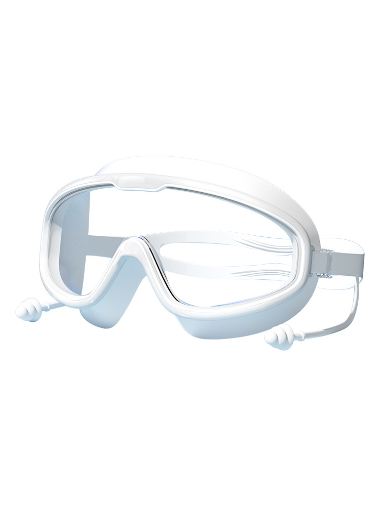 Adult large frame swimming goggles HD waterproof anti-fog men's and women's swimming glasses conjoined silicone earplugs children's eye protection wholesale