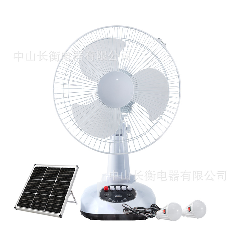Solar Charging Fan 12inch Desktop Fan Set Oscillating Head with Lighting USB Solar Panel Emergency Table Fan