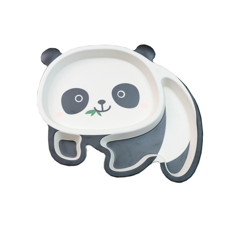 melamine bamboo fiber children's tableware suit cute panda eating bowl baby compartment dinner plate a generation of hair