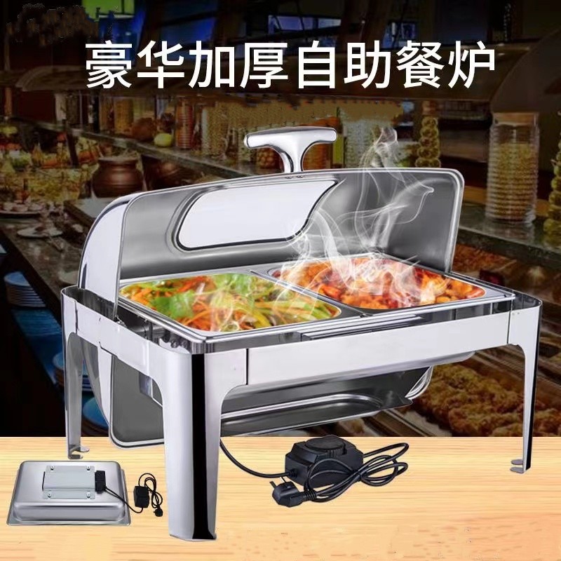Люксовый буфетный котелок из нержавеющей стали, коммерческий электрический обогреватель, изоляционный котелок для завтраков, визуальный буфетный котелок