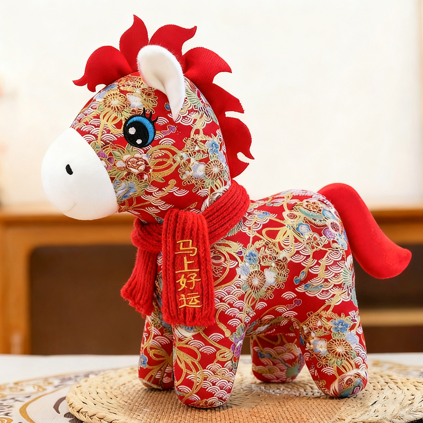 Chinese Style Floral Horse Plush Toy Year of the Horse Mascot Stuffed Toy New Year Gift Hanging Decoration Folk Pony Doll