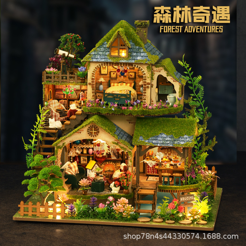 Qiaoyun diy hut forest adventure cross-border e-commerce toy model handmade DIY hut wooden assembled small house