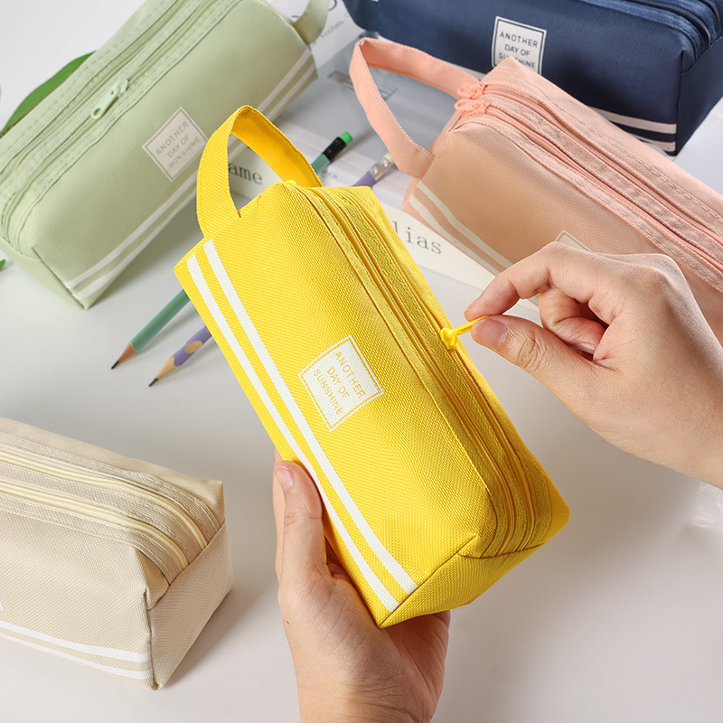 Korean-style Oxford Cloth Double-pull Pencil Bag Simple Portable Stationery Bag for Students Portable Super Large Capacity Double-layer Pencil Bag