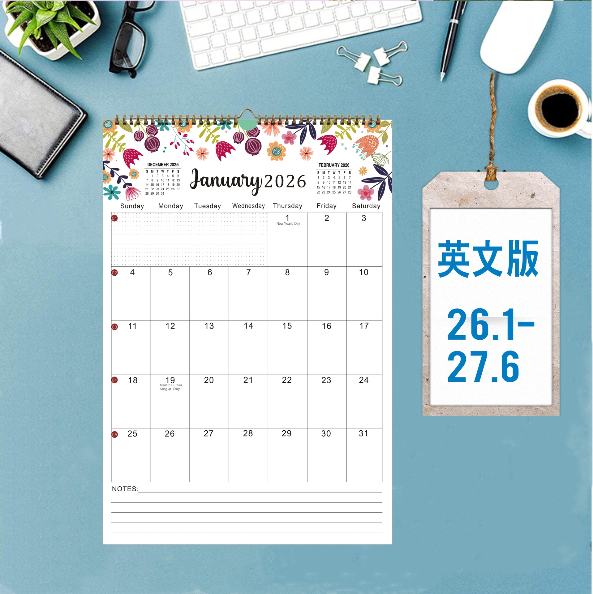 2026-2027 Wall Calendar Usa Canada Deyuan Monthly Calendar Desk Calendar Holiday English Version Calendar Cross-Border Hot Sale