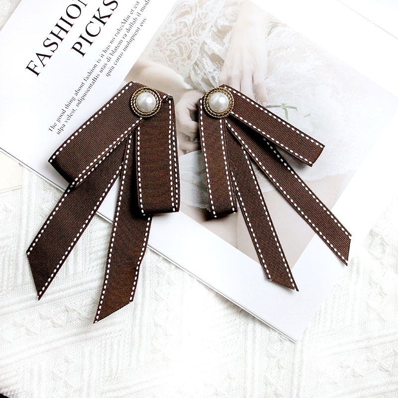 White Shirt Bow Tie Women's Lace Ribbon Academy Style South Korea Cute Artistic Ribbon Top brown Bow Accessories