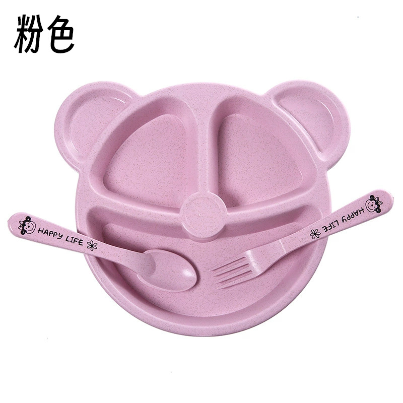 Kindergarten Students Children Wheat Straw Dishes Panda Tableware Dinner Plate Spoon Fork 3 Piece Set