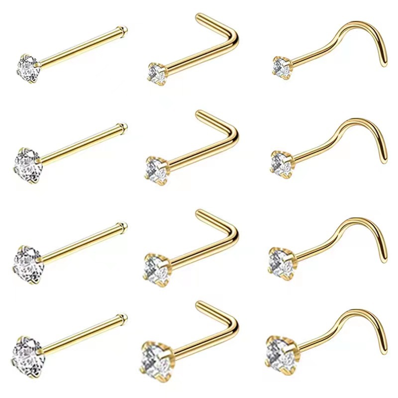 Cross-border 316 stainless steel S rod L rod straight rod four claw zircon nose nail 5 word 7 word 1 word one nose ring jewelry wholesale