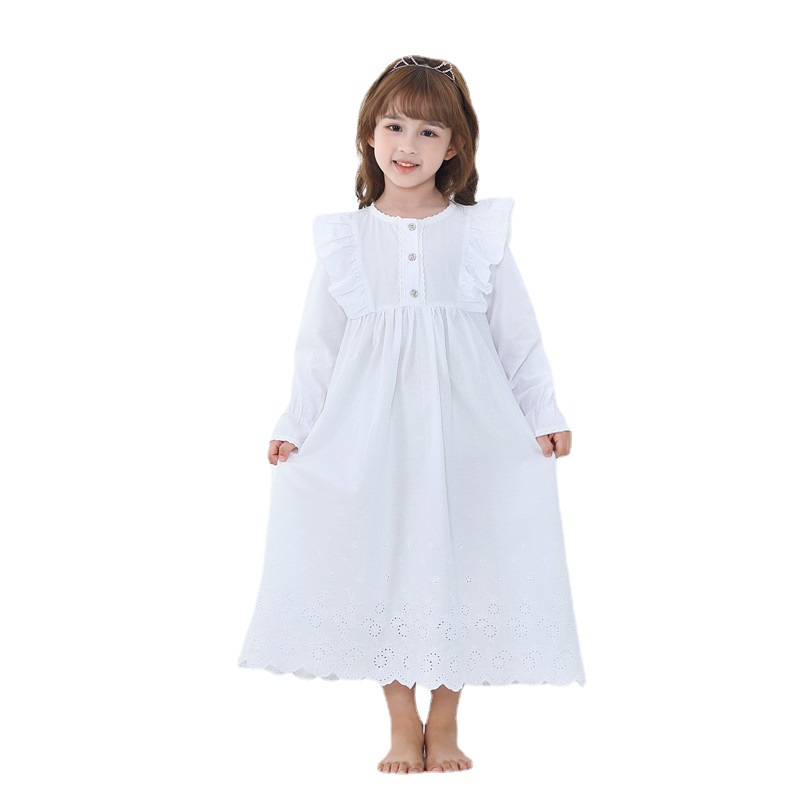 Girls new nightgown wholesale cotton computer embroidery long European and American Princess nightgown nightgown home dress
