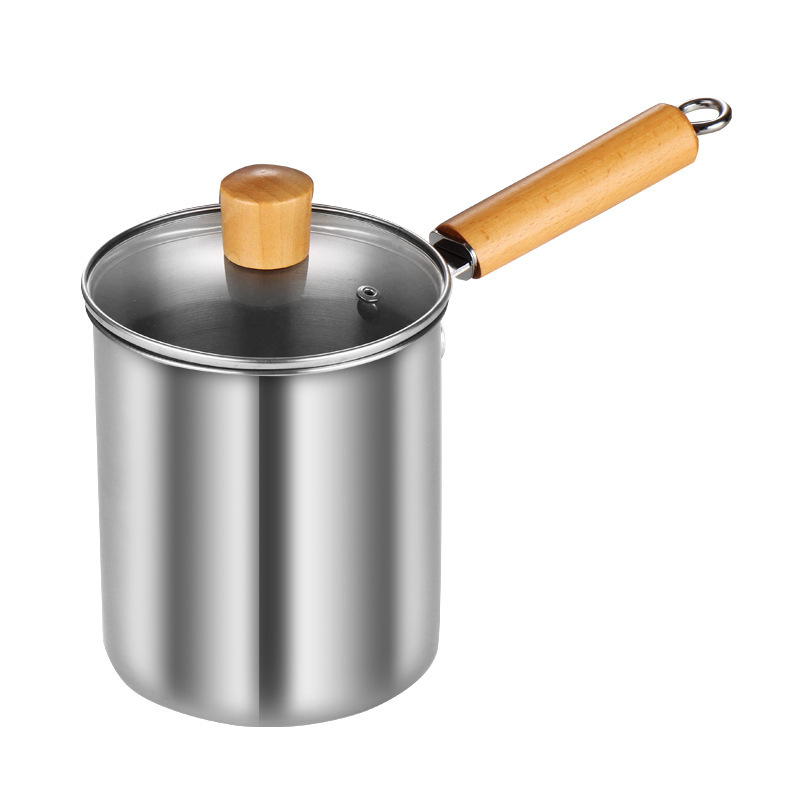 304 Stainless Steel Fryer Large Capacity Oil Filter Wooden Handle Fryer Kitchen Fuel Saving Pot with Filter Deep Pot with Lid
