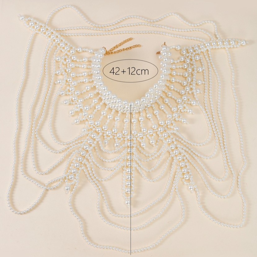2024 new European and American style exaggerated retro heavy industry handmade beaded multi-layer pearl sexy body chain