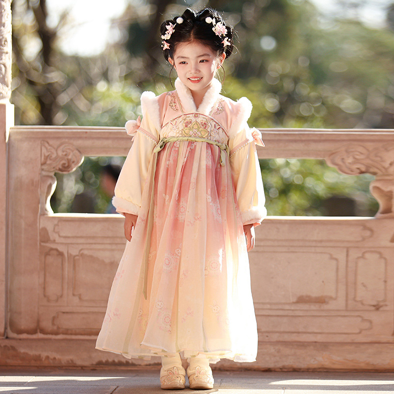 Girls' Hanfu Autumn/Winter New Traditional Chinese New Year Outfit Children's Ancient Style Super Fairy Tang Suit Girl's New Year Dress