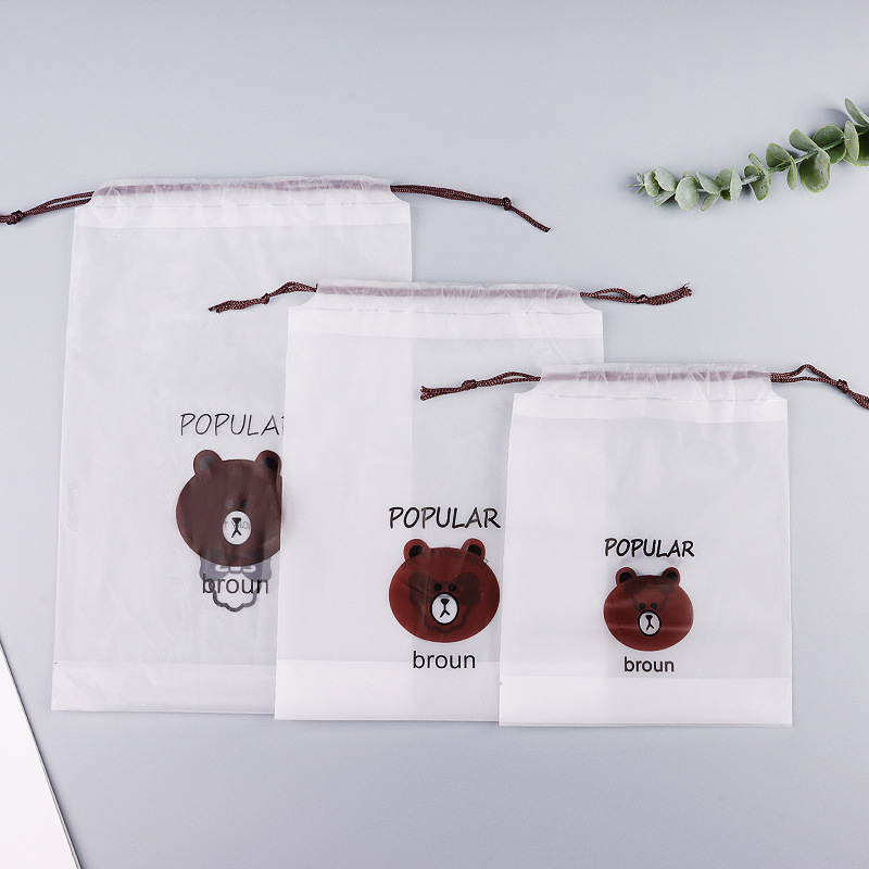 Blank Peva Frosted Bear Drawstring Bag Leggings Drawstring Pocket Travel Bath Towel Shoe Storage Packaging Bag