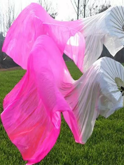 Long Silk Dance Fan Dancing Fan Square Dance Fan Three-color Gradient Flame Fan Belly Dance Fan Children's Dance Fan