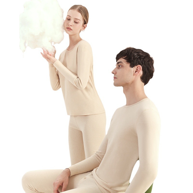 100% Natural Colored Cotton Autumn Clothes and Long Pants Pure Cotton Thin Zero-Dye Raw Cotton Thermal Underwear Women's All-Cotton Thermal Set