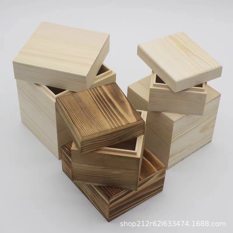 Dust-Proof Retro Wooden Box Storage Box Heaven and Earth Cover Square Wooden Box Size Multi-Specification Solid Wood Wooden Box