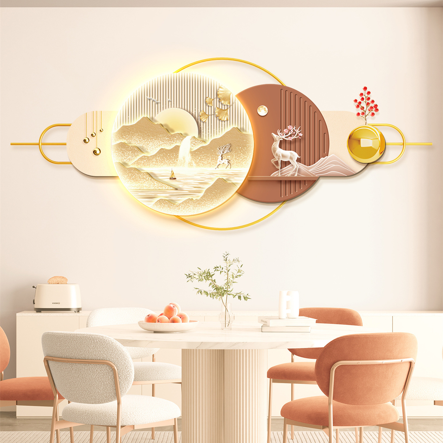 New Style Fulu Auspicious Restaurant Stereo Hanging Painting Led Luminous Decorative Mural High-End Decorative Restaurant Decorative Painting