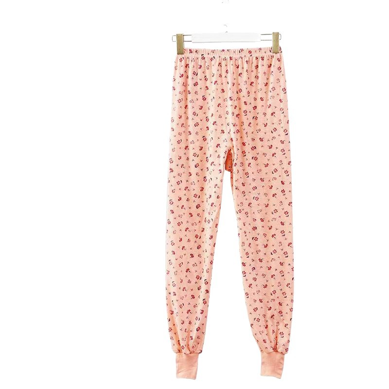 Elderly Women's Floral Autumn Pants, Middle-Aged and Elderly Home Pants, Printed Low-Waist Cotton Wool Pants, Large Size Loose