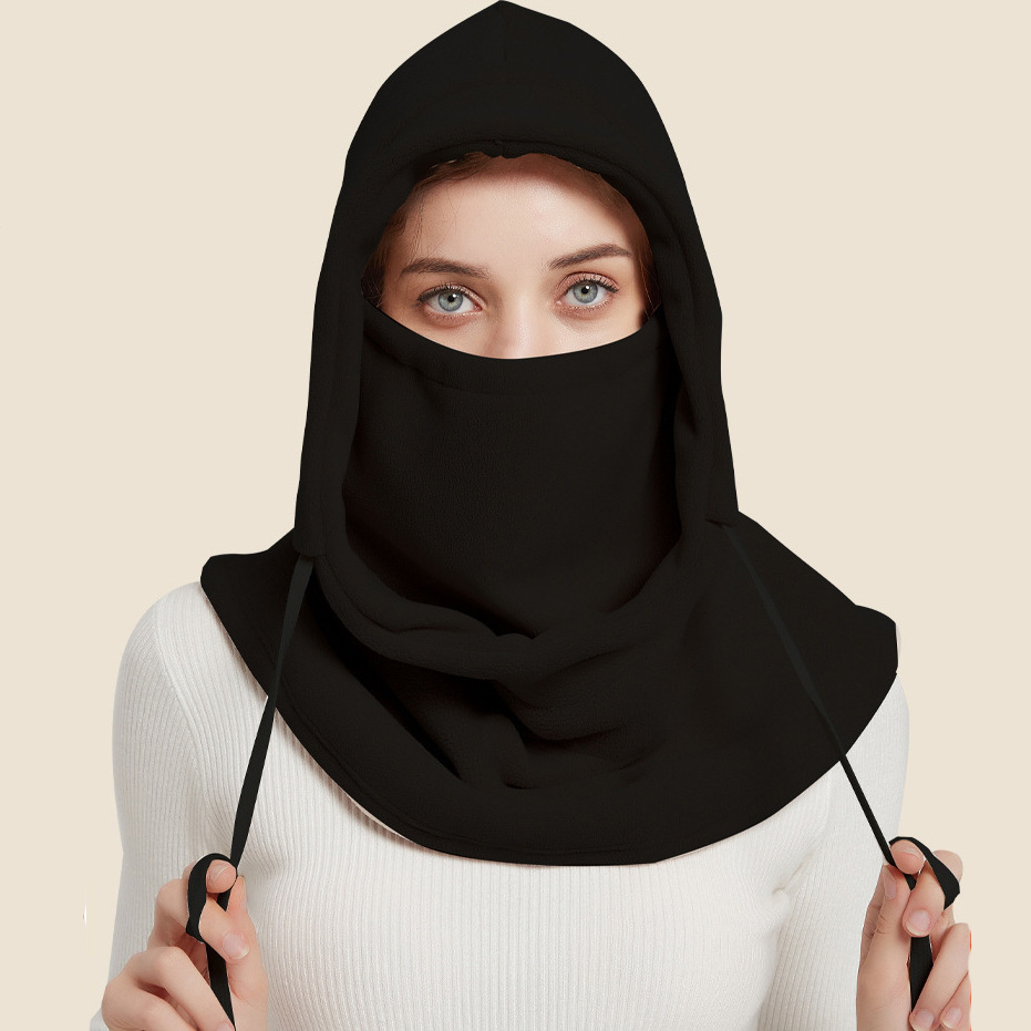 Autumn and winter solid color scarf hat all-in-one cap outdoor riding windproof cold-proof warm headgear fleece-lined thick ear protection cap