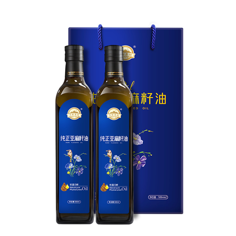 Yuedu Shoufang/Factory Direct Supply of Pure Flaxseed Oil, First-Grade Cold-Pressed Edible Oil, Food-Grade, Two-Bottle Gift Box Set
