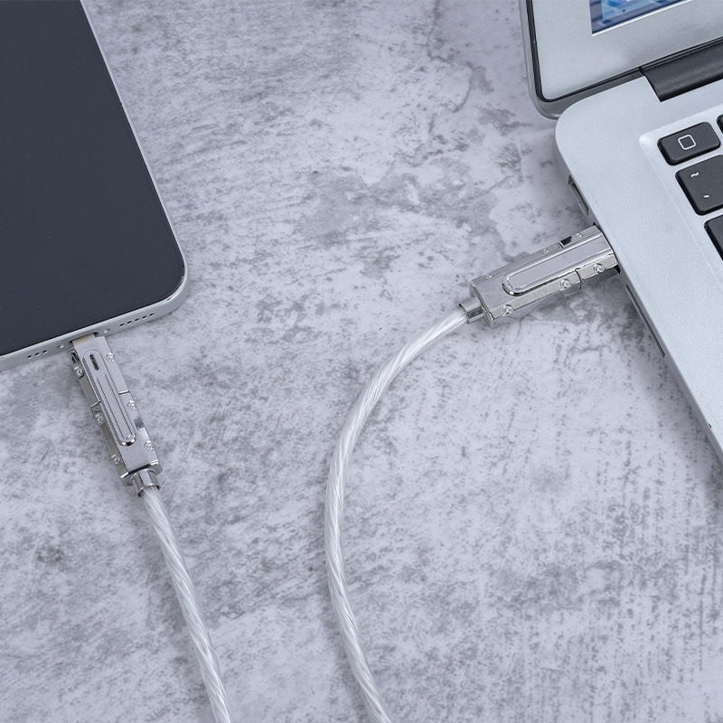 Cross-Border Data Cable Pure Copper Material with Night Light Rotating Head Multi-Function 120W Charging Power Mobile Phone Tablet Charging Cable