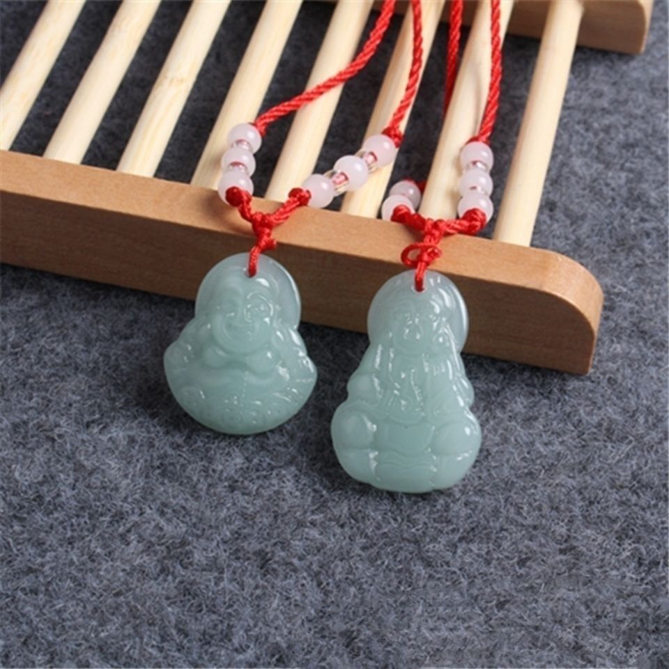 Yiwu small jewelry wholesale imitation Jade Buddha pendant white glass Guanyin Maitreya red rope necklace couple jewelry