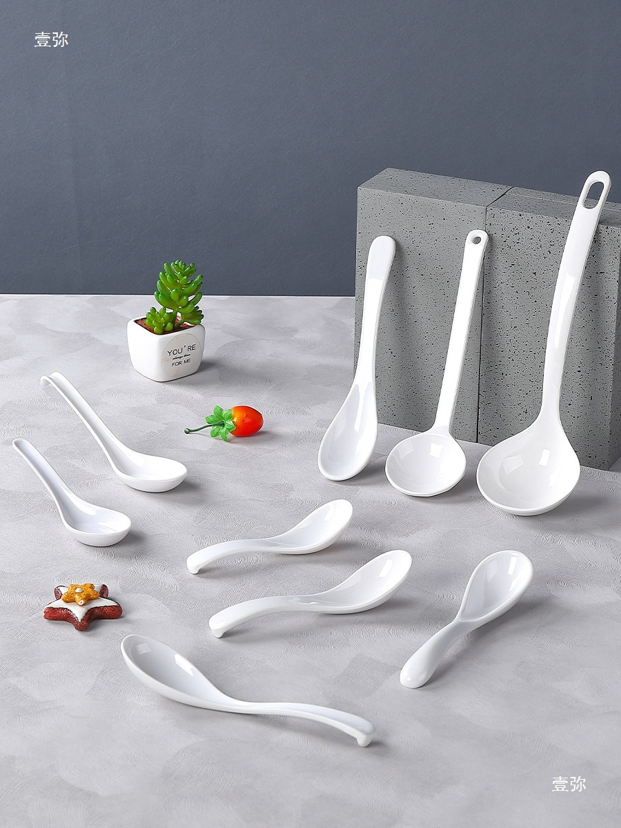 Melamine Imitation Porcelain Tableware White Plastic Spoon Long Handle Spoon Commercial Fast Food Restaurant Hotel Restaurant Spoon