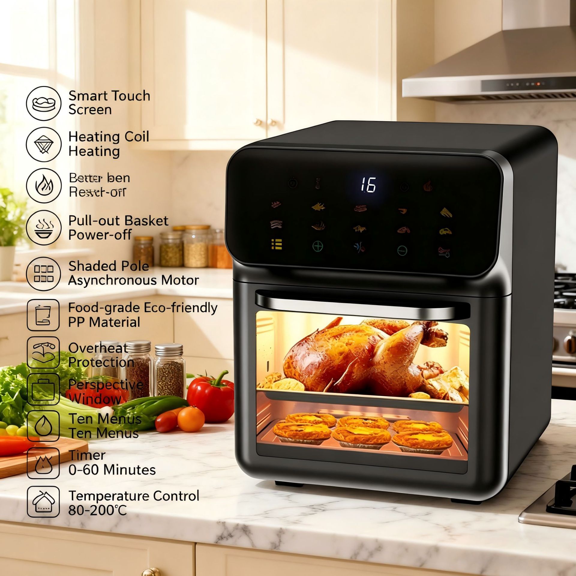2025 New Model Cross-Border Air Fryer for Home Use, Multifunctional Large-Capacity Electric Oven with Touch Screen and Visual Display, Foreign Trade Electric Fryer