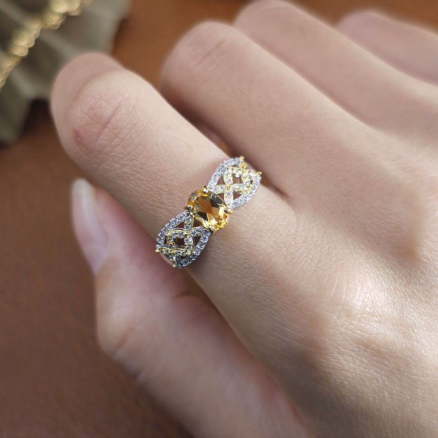 New Natural Citrine Ring 925 Silver Fine Workmanship Hollow Palace Style Design Colorful Gemstone Jewelry Ring