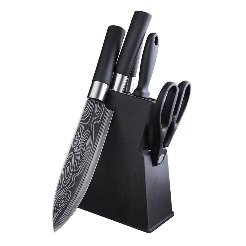 Stainless Steel Kitchen Knife Damascus Laser Pattern Knife Set Kitchen Household Vegetable Slicing Bone Chopping Knife Six-Piece Set