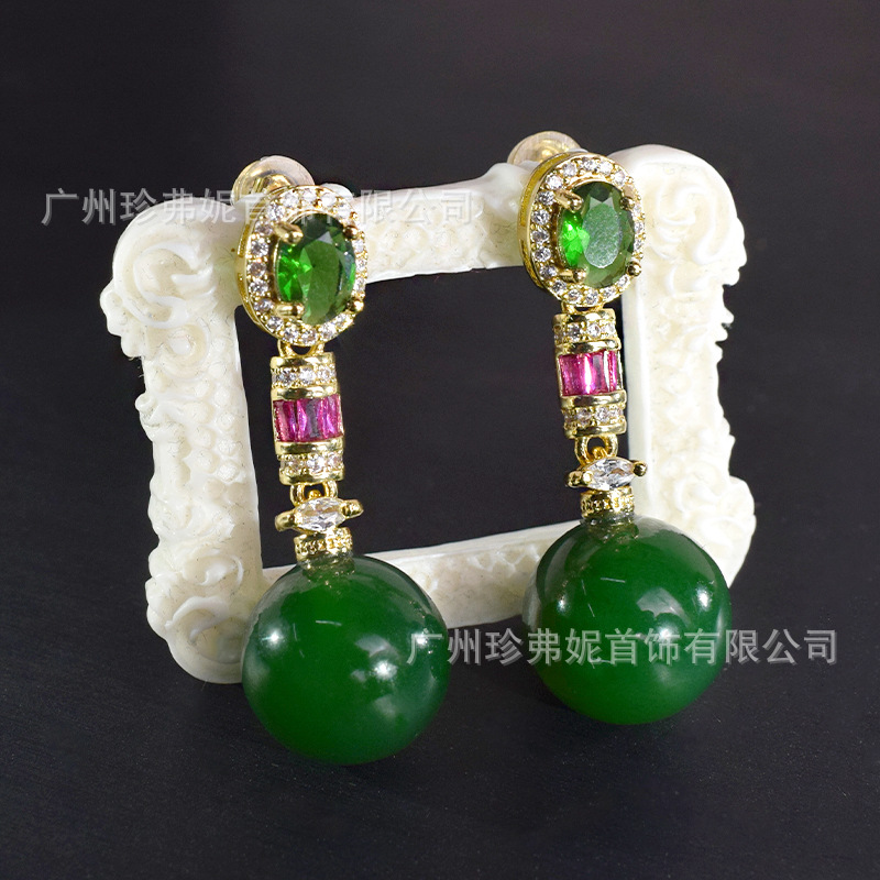 Серьги из натурального зеленого халцедона высокого качества осень-зима, инкрустированные, легкая роскошь, модные аксессуары для женщин оптом